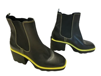 Botín Michael Kors Keisha Chelsae Talla 9.5 Plataforma Cuero Negro Borde Neón Foto 1 de 4