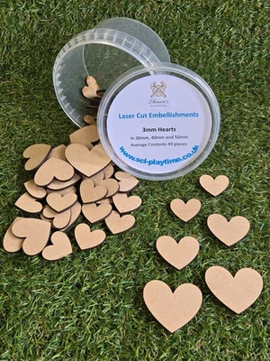 3mm MDF Laser Cut Heart Embellishments - Image 1 of 4