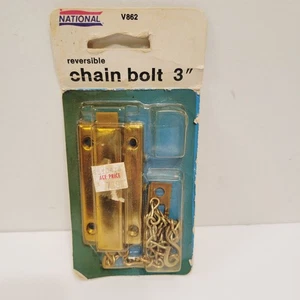 Vtg Bright Brass V862 National Hardware Reversible 3" Chain Bolt - Picture 1 of 3