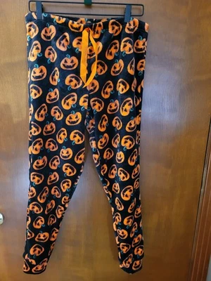 Pantalones de pijama con temática de Halloween/pantalones de salón Jack-o'-lantern calabazas cordón Foto 1 de 4