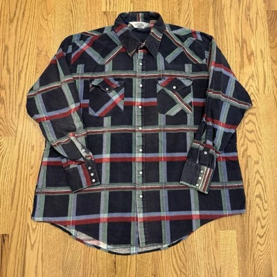 Vintage Eagle Crest Long Sleeve Pearl Snap Flannel Shirt Size XXL Plaid 90s Vtg - Image 1 of 4