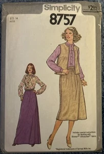 SIMPLICITY 8757 MISSES SKIRT IN TWO LENGTHS BLOUSE & VEST PATTERN SIZE 14 - Picture 1 of 2