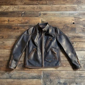 Mens Retro Leather Biker Jacket Tea-Core Horsehide Rub-Off Effect Distressed - Picture 1 of 7