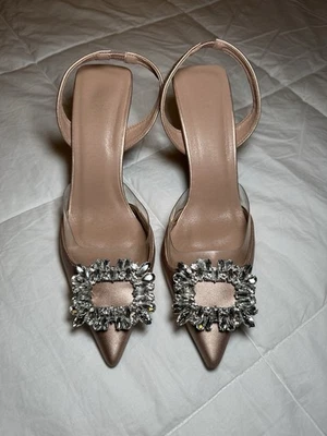 Moda Mujer Color Champán Transparente Correa Estrás Decoración Foto 1 de 4