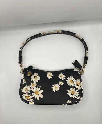 NWT COACH Swinger Shoulder Bag 20 Floral Print Leather Daisy Black white yellow - Image 1 of 4