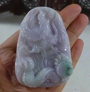 Cert'd Natural Type A Lavender Green Jadeite Jade Dragon Pendant 6144 - Picture 1 of 7