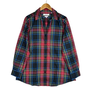 Foxcroft Shirt Blouse Button Up 14 Tartan Plaid Wrinkle Free Preppy Classic NEW - Picture 1 of 15