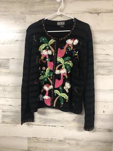 Vintage Berek by Takako Sakon XL Flamingo Ugly Christmas Sweater Embellished Blingy - Bild 1 von 10