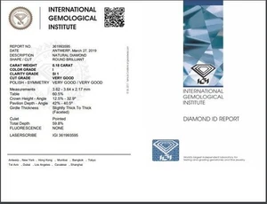I COLOR SI1 Grade Round 3.6 MM SIZE 0.18 Ct Natural Diamond 100% IGI CERTIFIED - Picture 1 of 4