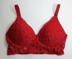 PINK Victorias Secret Wireless Push Up Red Lace Smocked Back Bra Bralette Sz L - Picture 1 of 13