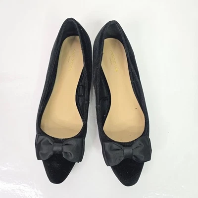Черные бархатные туфли на плоской подошве с бантом Ann Taylor - Изображение 1 из 4