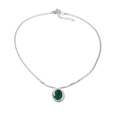 Collana ATHENA OASI Argento Naturale 925 Anallergico Ciondolo Agata Verde 40 cm - Immagine 1 di 2