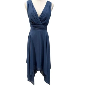 Ever Pretty Blue V-Neck Handkerchief Hem Dress Size L 8 Cocktail Fairy Wedding - Picture 1 of 7