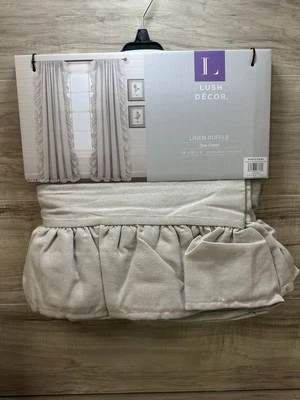 95"x54" Linen Ruffle Single Window Curtain Panel Light Gray Lush Decor Free Ship - Image 1 of 4