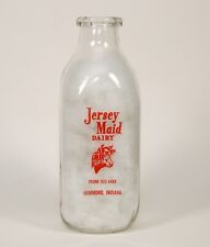 Vintage Jersey Maid Dairy Square Quart Milk bottle red lettering Hammond Indiana