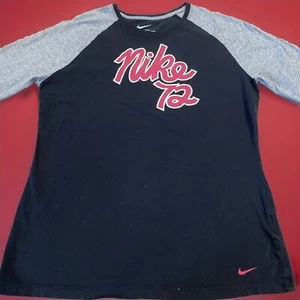 Nike 72 Baseball Shirt Youth XL Black Slim Fit Cotton Spellout Vintage Y2K - Picture 1 of 9