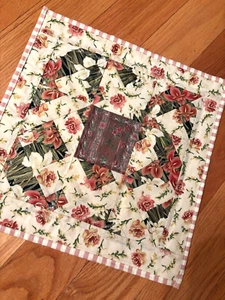 Quilted Patched Table topper, new handmade 13 x 13 yellow and green - Picture 1 of 9