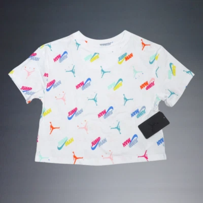 NIKE AIR JORDAN JUMPMAN GRAPHIC LOGO GIRLS YOUTH CROP TOP T-SHIRT SZ 10 NWT - Image 1 of 2