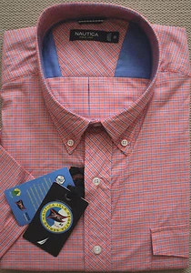 NAUTICA (Red) PREMIUM "ISLE REGATTA" B&T Plaid Short Sleeves Shirt - NWT $79.50 - Picture 1 of 1