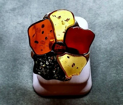 Baltic Amber Ring-Cognac/Green-925 Sterling silver-Q UK-8 US-19.0 Gram - Image 1 of 4