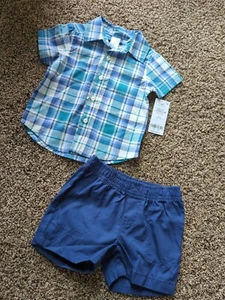 Infant Boys ~ Carter's 2-Piece Shirt & Shorts Set ~ Blue Plaid ~ 9 Months ~ NWT - Picture 1 of 4