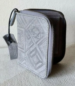 World Market Gray Genuine Leather Embossed Leather Card Wallet Zip Around NWOT - Picture 1 of 6