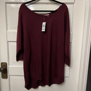 89th and & MADISON Plum Pullover Sweater 3/4 Sleeves Size 1X Asymmetrical Hi Lo - Picture 1 of 6