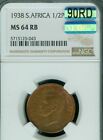 1938 SOUTH AFRICA HALF PENNEY NGC MS64 RB MAC 90 RD MAC SPOTLESS *