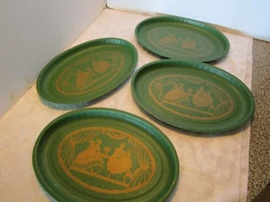 Vintage Set 4 Metal Tole Oval Trays Victorian Colonial Ladies Musician 15"w 1950 - Picture 1 of 10
