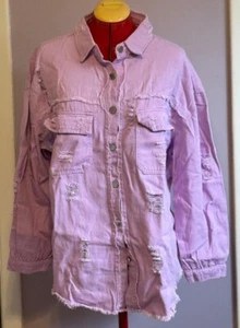 Z Avenue Raw-Edge Pocket Denim Jacket - Lavender - Size M - New - Picture 1 of 2