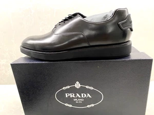 NEW PRADA MILANO BLACK LEATHER LOGO PLATFORM LACE-UP CASUAL SHOES US 11 Prada 10 - Picture 1 of 11