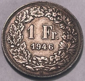 SWITZERLAND - Silver One Franc - 1946 B (Bern) - Km-24 - FREE USA S&H! - Picture 1 of 2