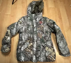 RealTree Xtra Womens M Hooded Coat Puffer Jacket Fur Camo Full Zip Jacket Parka - Picture 1 of 11