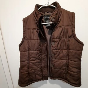 Outer Edge womens puffy Quilted Vest Full Zip Buttons Pockets Brown Size XL - Picture 1 of 7