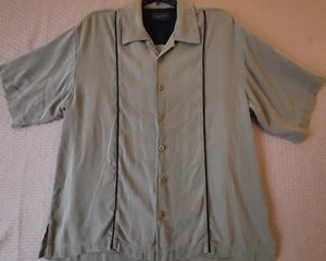 Toscano Hemd Herren Large 100% Seide Knopfleiste Kurzarmhemd - Taupe - Bild 1 von 13