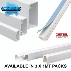 Self Adhesive Mini Trunking Multi Size 1M 2M 3M White Electrical PVC Cable Tidy - Picture 1 of 16
