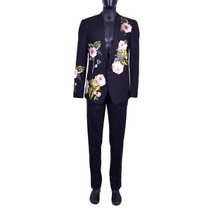 DOLCE & GABBANA GOLD Bee Floral Embroidery Suit Blazer Jacket Pants Black 07053