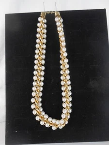 Vintage Faux Pearl with Gold Tone Link Chain Linking Pearls Necklace Choker - Picture 1 of 3