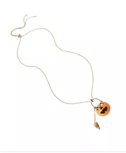 $48 BETSEY JOHNSON GOLD TONE PUMPKIN 34” Slider Pendant NECKLACE BS10 - Picture 1 of 2