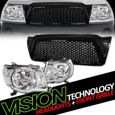 Faros cromados para estacionamiento para 05-11 Tacoma NB + capó negro parachoques rejilla de malla Foto 1 de 2