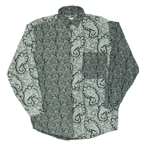 Vintage SANDRO POZZI Mens Shirt Black Silk 90s Paisley Long Sleeve L