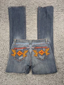 Jeans People For Peace donna 29x32 blu bootcut ricamato floreale invecchiato - Foto 1 di 10