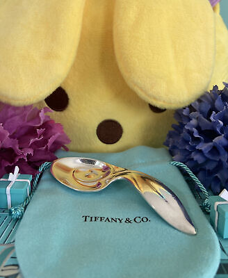 Tiffany&Co Bunny Rabbit Baby Spoon Feeding Utencil Sterling Silver Pouch Vtg • 275.79$
