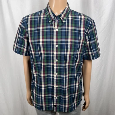 Abercrombie & Fitch Men's Large Green/Blue Plaid Short Sleeve Button-Up Shirt - Image 1 of 4