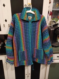 Vintage Earth Ragz Regenbogen Streifen Wolle Pullover Jacke Zip Cardigan Unisex L Hippie  - Bild 1 von 17