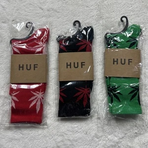 HUF Plantlife Marijuana Weed Crew Socks One Size Lot X3 Athletic Skateboard New - Picture 1 of 14