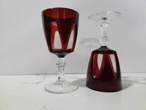 Vintage Cristal D'Arques Durand Gothic Wine Glasses Ruby Red Clear 5-1/8” Set 2 - Picture 1 of 4