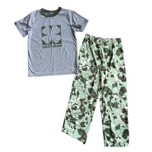 Lucky Brand Boys Pajamas 2 Piece Set T-shirt And Camo Pants Size Small 7/8 - Picture 1 of 4