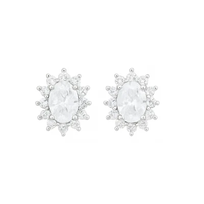 Argento Sterling Bianco Trasparente Grappolo Ovale Cz Orecchini a Lobo 4x6mm - Immagine 1 di 4