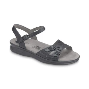 SAS Women's 10.5N Black Leather Duo Buckle Sandals Comfort Ankle Strap E20-3 - Picture 1 of 9